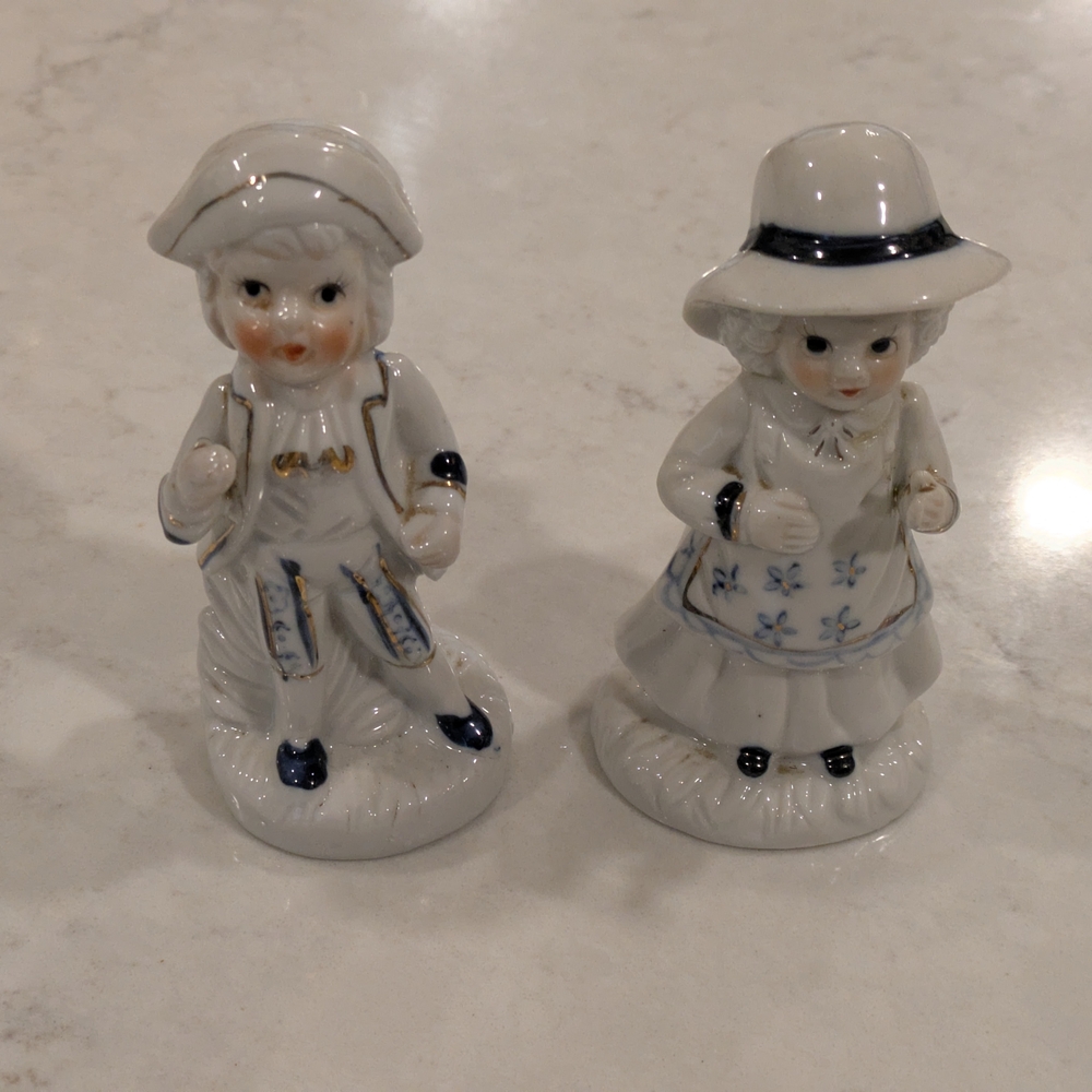 2 Vintage  Porcelain Figurine Set - Blue and White Boy And Girl